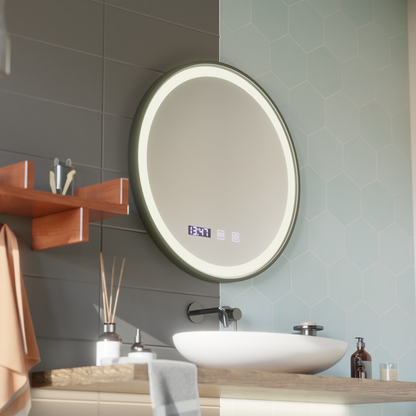 Mirror LED Touch NOVARA páramentesítő rendszer, óra és hőmérséklet 80 cm-es keret fekete csiszolt tükrök Korman S alapértelmezett cím Alessandro Design