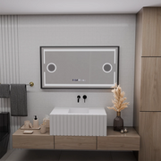 LED Mirror MotionGlow Domingo érzékelő páramentesítő funkcióval hőmérő óra 120x65 cm hideg/meleg/semleges fény szabályozható, szálcsiszolt fekete keret, Marcello Funghi kollekció