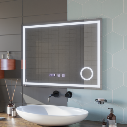 LED érintőtükör NIVERA páramentesítő rendszer, óra és hőmérséklet 80x60 cm kozmetikai nagyító tükrök Korman S alapértelmezett cím Alessandro Design