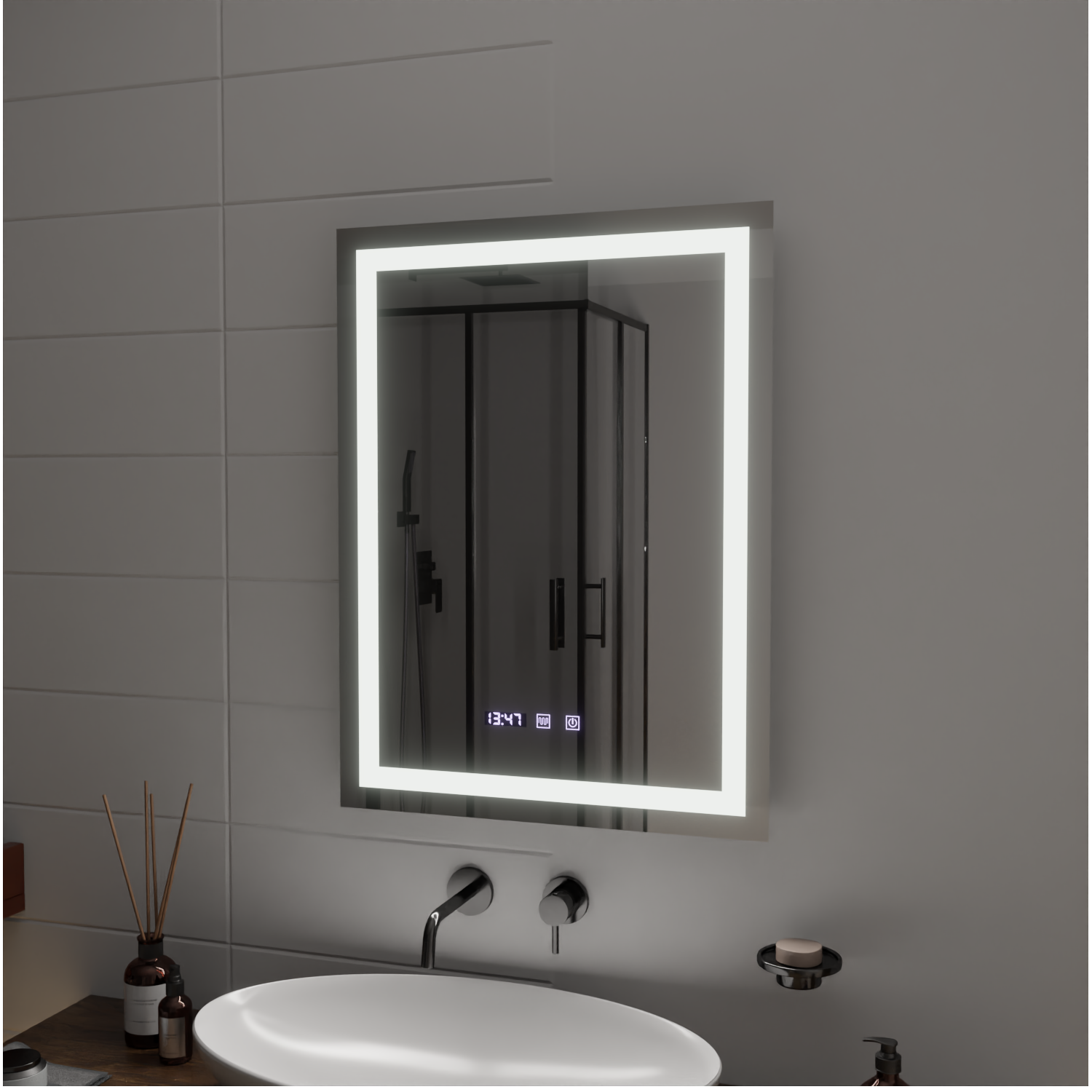 MODENA LED Touch Mirror páramentesítő rendszer, óra és hőmérséklet 60x80 cm Korman S tükrök Alapértelmezett cím Alessandro Design