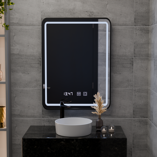 Mirror LED Touch LUCIDA páramentesítő rendszer, óra és hőmérséklet 50x70 cm keret Fekete csiszolt tükrök Korman S alapértelmezett cím Alessandro Design