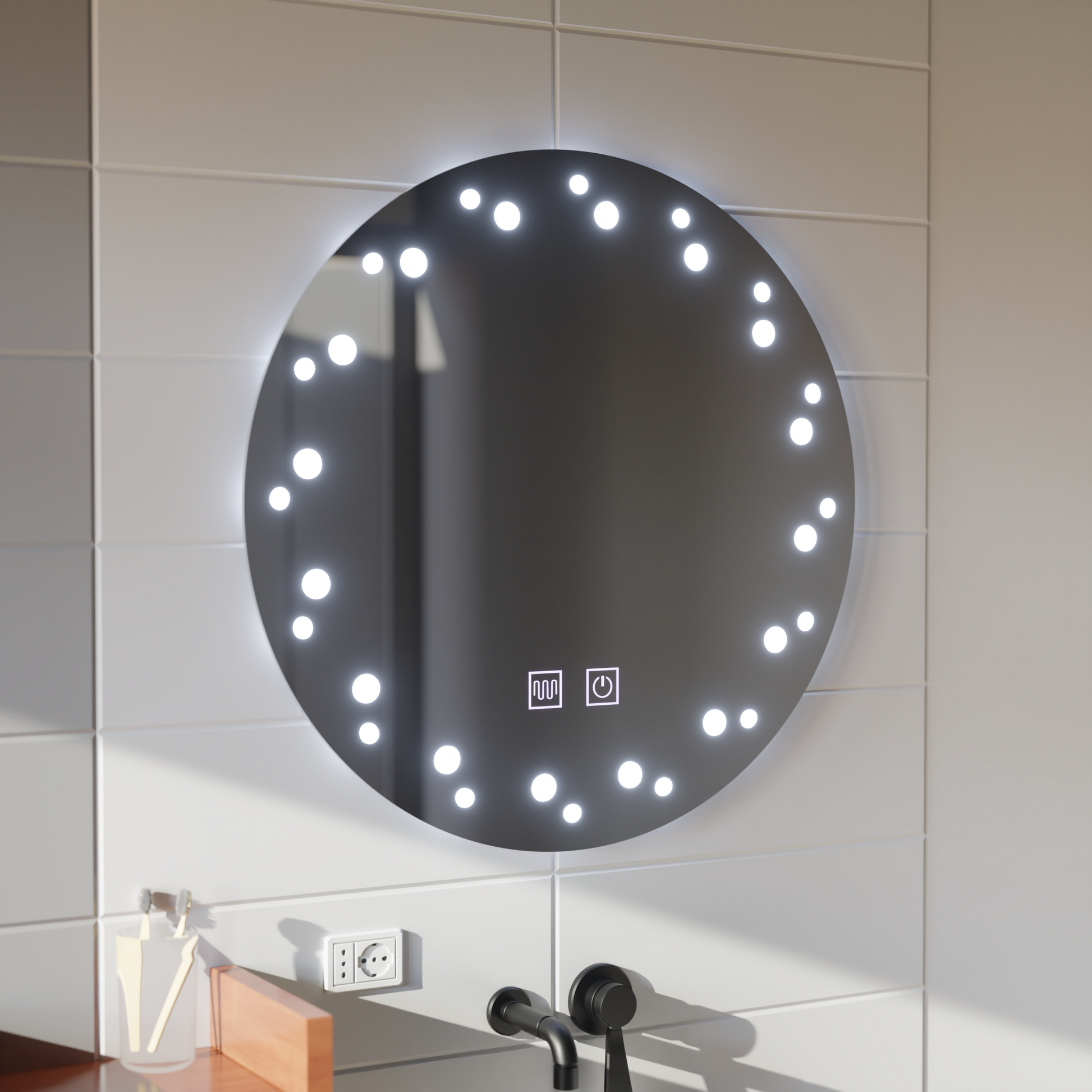 Touch Ivory LED Mirror, Páramentesítő rendszer, Átmérő 60cm, Hideg fény 6000K Korman Mirrors E Alapértelmezett cím Alessandro Design
