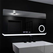 Négyszögletű LED-es tükör, 80x60 cm, Definition MotionGlow Marcello, páramentesítő rendszer, óra és hőmérő, kozmetikai nagyító, szabályozható tükrök Marcello alapértelmezett cím Alessandro Design