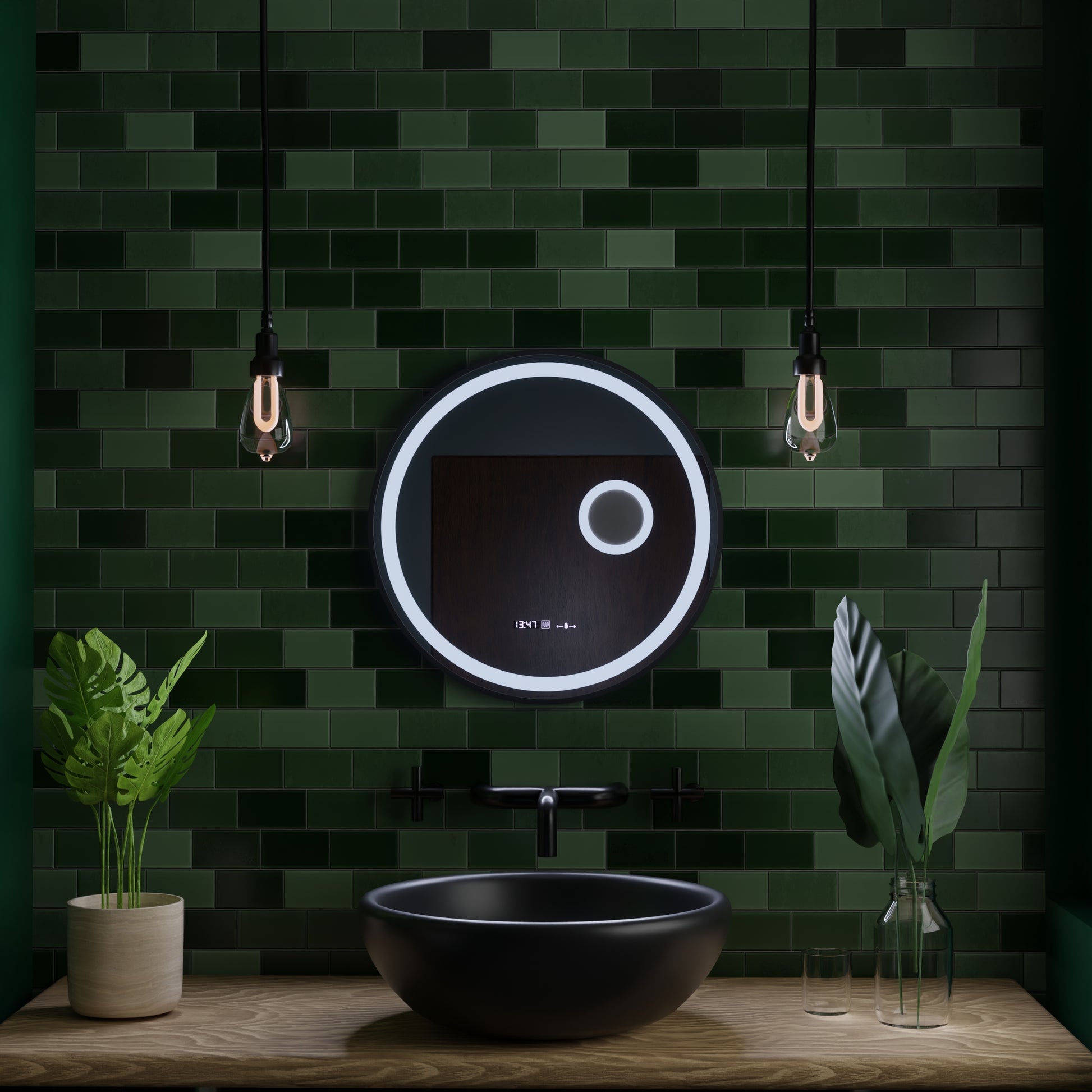 LED-es kerek tükör, 11 W, 60 cm, Micah Marcello MotionGlow érzékelő, páramentesítő rendszer, óra és hőmérő, kozmetikai nagyító, szabályozható Marcello tükrök alapértelmezett cím Alessandro Design