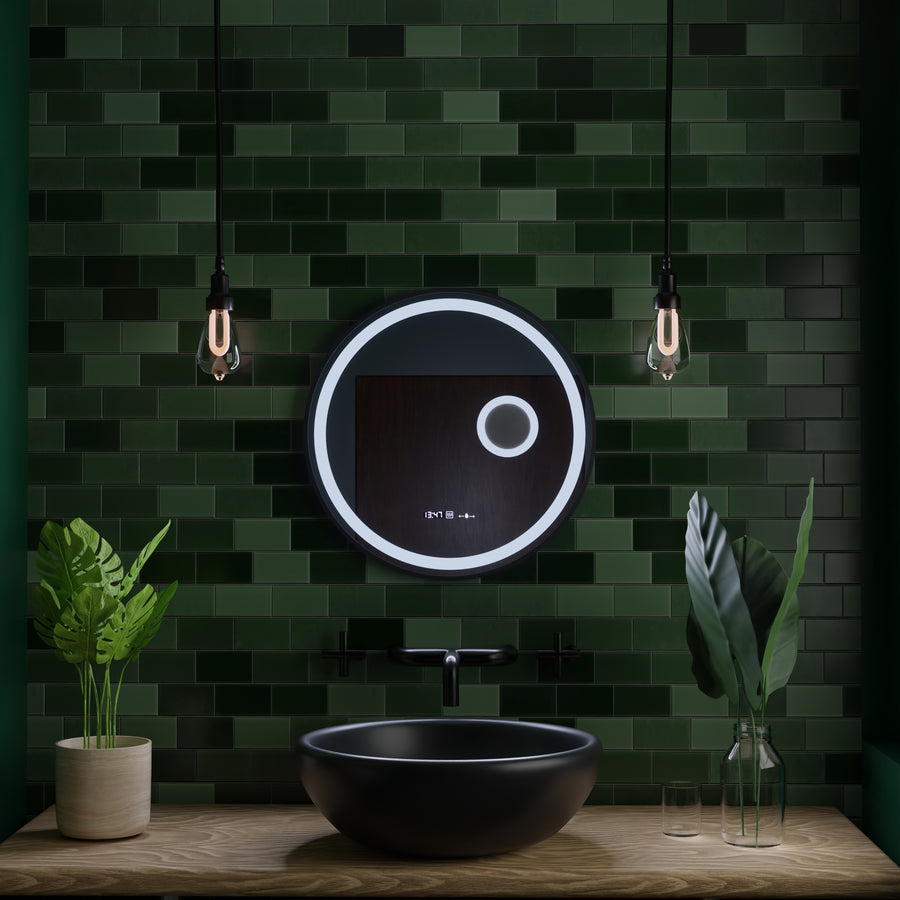LED-es kerek tükör, 11 W, 60 cm, Micah Marcello MotionGlow érzékelő, páramentesítő rendszer, óra és hőmérő, kozmetikai nagyító, szabályozható Marcello tükrök alapértelmezett cím Alessandro Design