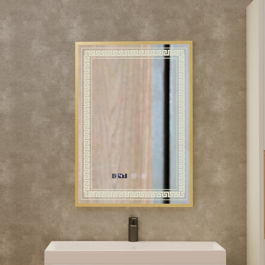 Mirror LED Touch Bruno páramentesítő rendszer, óra és hőmérséklet 60x80 cm szálcsiszolt arany keret, S84/60X80 tükrök Korman S alapértelmezett cím Alessandro Design