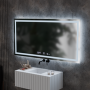 Négyszögletű LED-es tükör, 120x60 cm, Verite MotionGlow Marcello, páramentesítő rendszer, óra és hőmérő, szabályozható tükrök Marcello alapértelmezett cím Alessandro Design