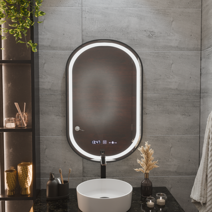 Oglinda LED Touch Helmut, Sistem Dezaburire, Ceas si Temperatura 45x90 cm, Rama Negru, Brushed Marcello Funghi Oglinzi Korman S Default Title Alessandro Design