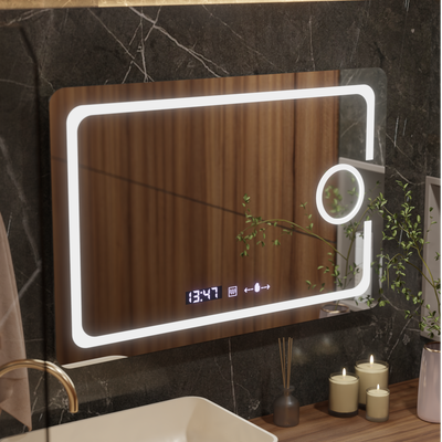 Téglalap alakú LED -tükör, 120x80 cm, Eclat MotionGlow Marcello, Osztály- és Hőmérő, Kozmetikai Lupa, Dimable