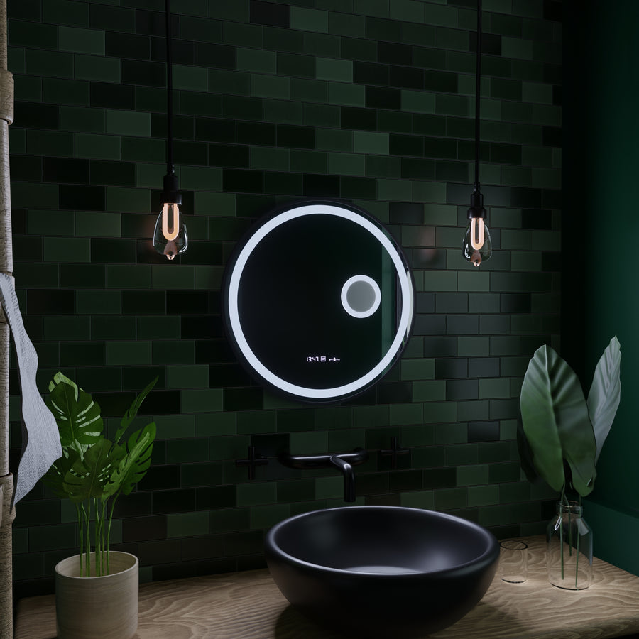 LED-es kerek tükör, 11 W, 60 cm, Micah Marcello MotionGlow érzékelő, páramentesítő rendszer, óra és hőmérő, kozmetikai nagyító, szabályozható Marcello tükrök alapértelmezett cím Alessandro Design