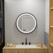 LED kerek tükör, 60 cm, Celeste Majesté Noir MotionGlow Marcello, páramentesítő rendszer, óra és hőmérő, szabályozható