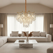 Candelabru Cristal VETRA Nobile 6xE14, D40 cm, Auriu, Inaltime Reglabila, Metal si Cristal