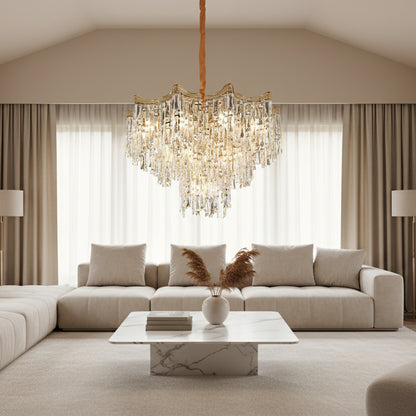 Candelabru Cristal VETRA Nobile 6xE14, D40 cm, Auriu, Inaltime Reglabila, Metal si Cristal