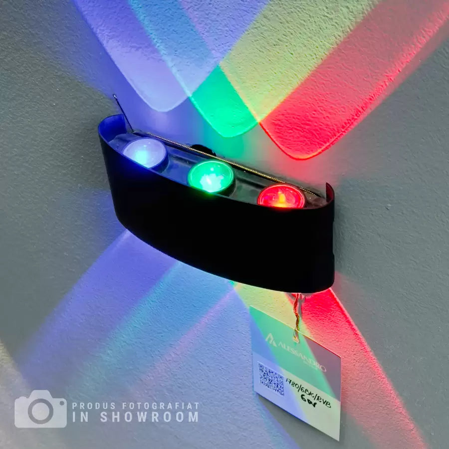 Fantas RGB beltéri/kültéri LED fali lámpa, 6 forrás x 1W, IP65, fekete, 3000K