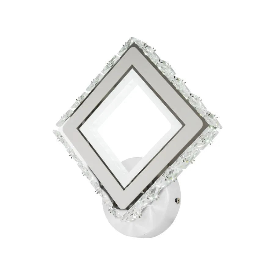 TERRANO LED fali lámpa kristályokkal, négyzet alakú, 24 W, hideg/meleg/semleges fény, fehér és rozsdamentes acél beltéri fali lámpa Alapértelmezett cím Alessandro Design