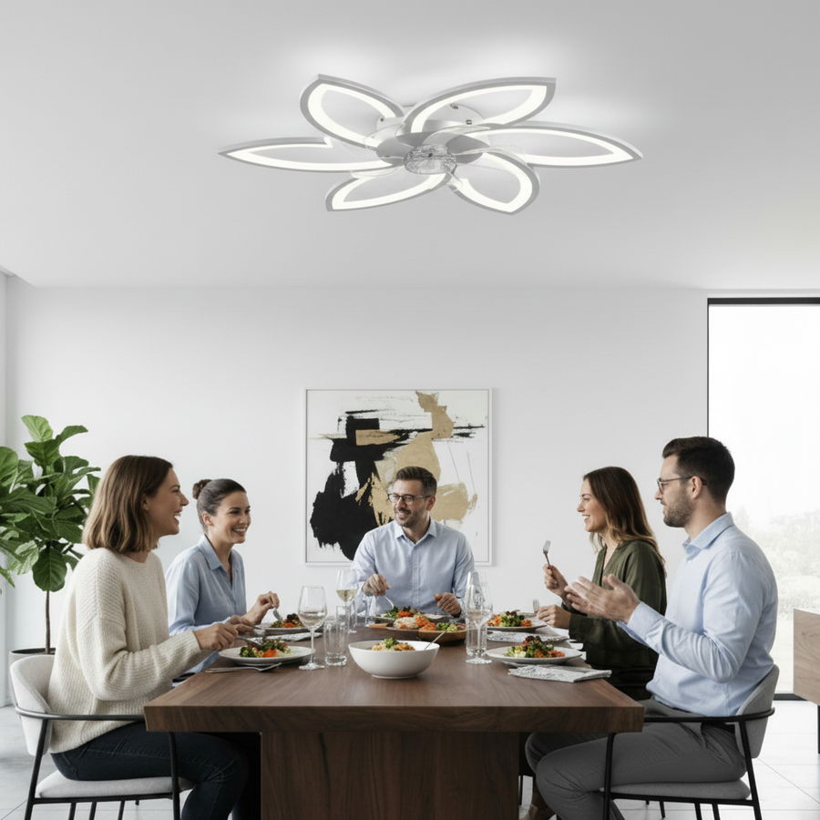 Lustra LED Ventilator ANEMO cu Telecomanda, 36W, D76.5cm, Lumina Rece/Neutra/Calda, Metal si Plastic, Alb