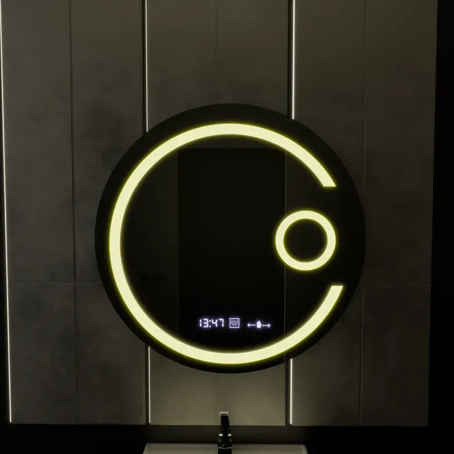 LED kerek tükör, 60 cm, Visio MotionGlow Marcello, páramentesítő rendszer, óra és hőmérő, kozmetikai nagyító, szabályozható tükrök Marcello alapértelmezett cím Alessandro Design