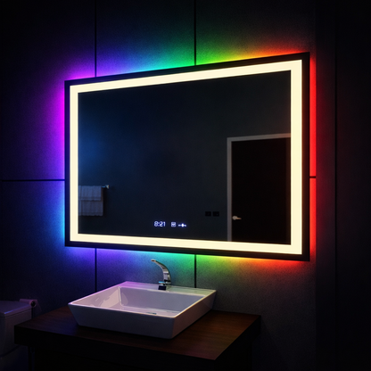 Oglinda LED Rectangulara, 100x60cm, Verite MotionGlow Marcello, Sistem Dezaburire, Ceas & Termometru, Dimabila, W09/100X60BTRGB Oglinzi Marcello Default Title Alessandro Design