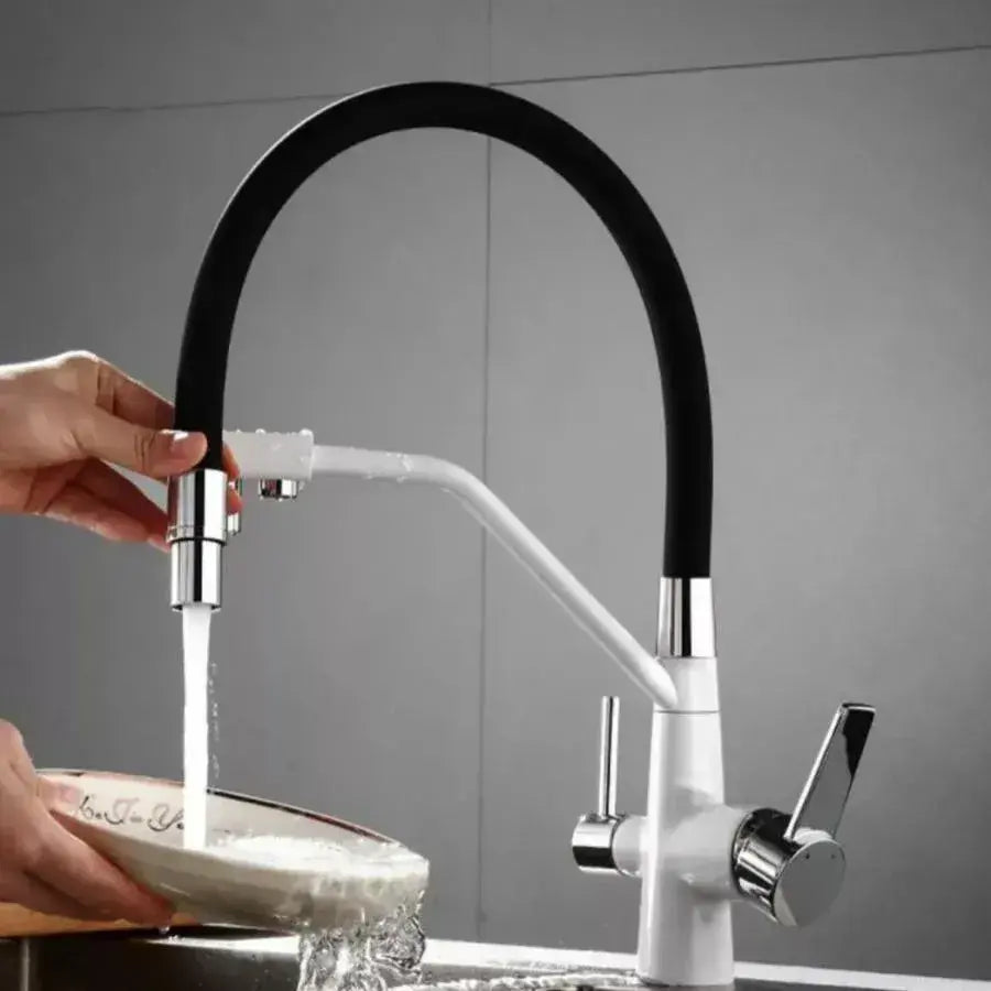 Konyhai csaptelep 3 csappal Rugalmas csaptelep szaniter sárgaréz fehér - fekete konyhai csaptelepek Alapértelmezett cím Alessandro Design