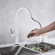 Konyhai csaptelep kihúzható zuhanyzóval, sárgaréz, fehér, CF/1035/A Konyhai csaptelepek Alapértelmezett cím Alessandro Design