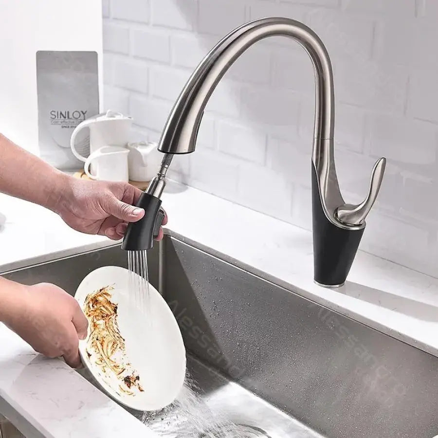 Konyhai csaptelep kihúzható zuhanyzóval, egészségügyi sárgaréz, króm, W058 Konyhai csaptelepek Alapértelmezett cím Alessandro Design