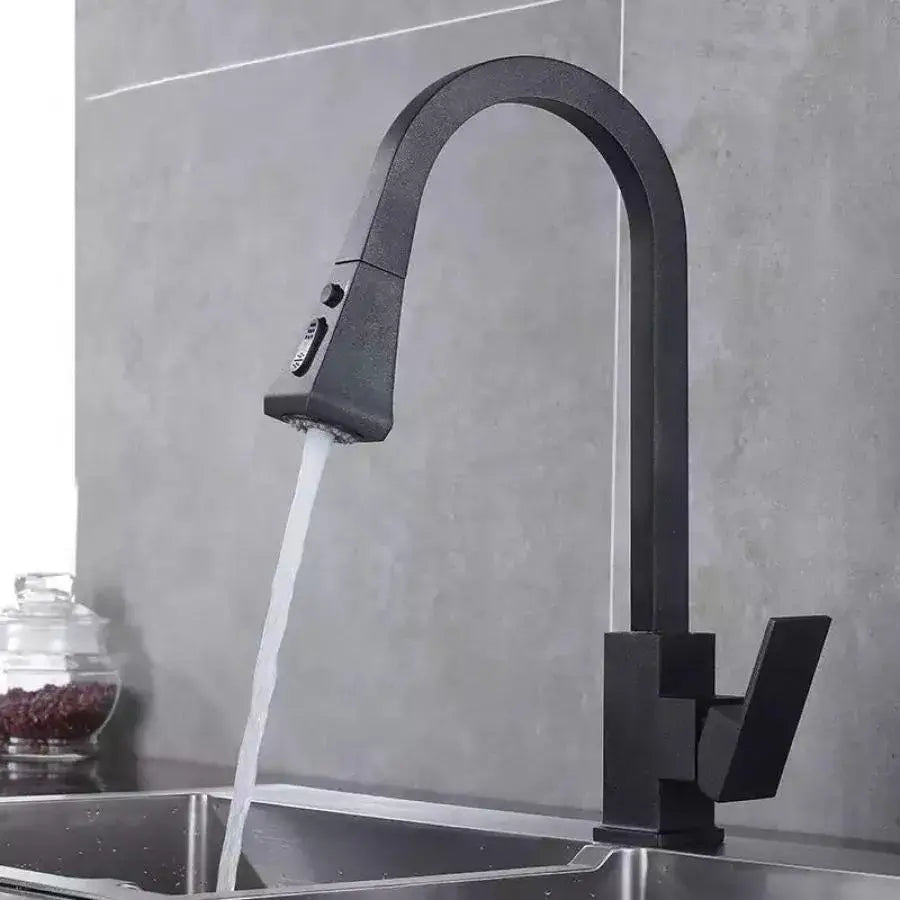 Konyhai csaptelep kihúzható zuhanyzóval, sárgaréz, fekete, OD/2040 Konyhai csaptelepek Alapértelmezett cím Alessandro Design