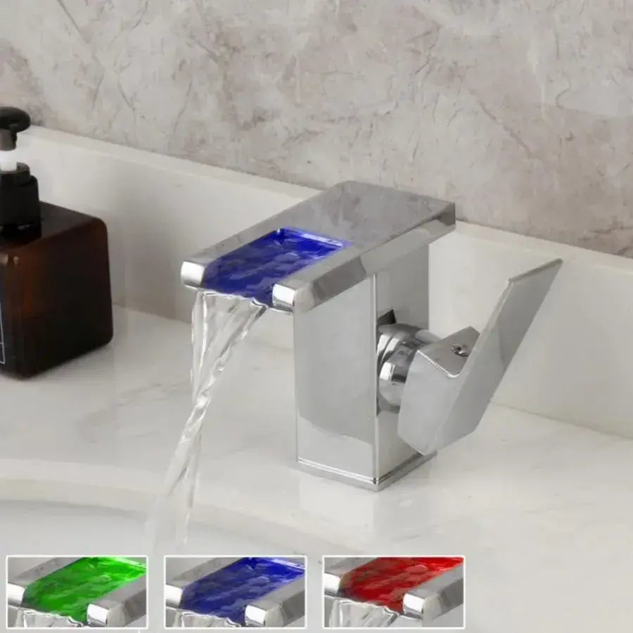 Mosogató csaptelep, króm, RGB fény, színváltoztatás a víz hőmérsékletétől függően, OD3014 fürdőszobai csaptelepek alapértelmezett cím Alessandro Design