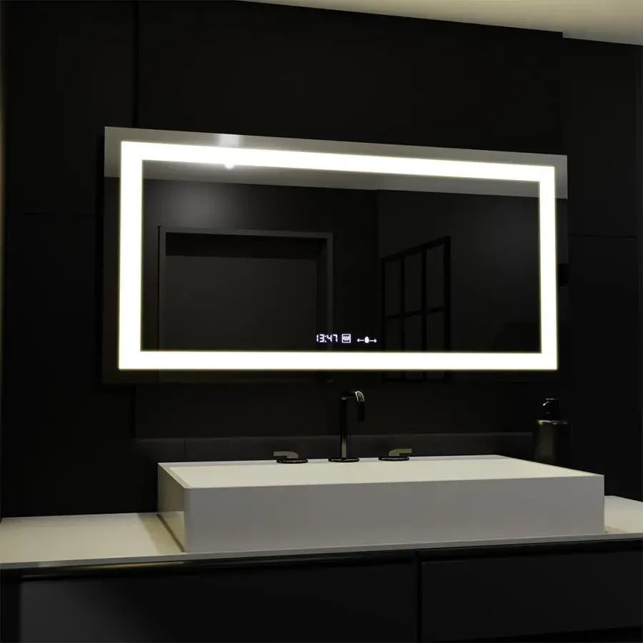 Négyszögletű LED-es tükör, 160x80 cm, Verite MotionGlow Marcello, páramentesítő rendszer, óra és hőmérő, szabályozható tükrök Marcello alapértelmezett cím Alessandro Design