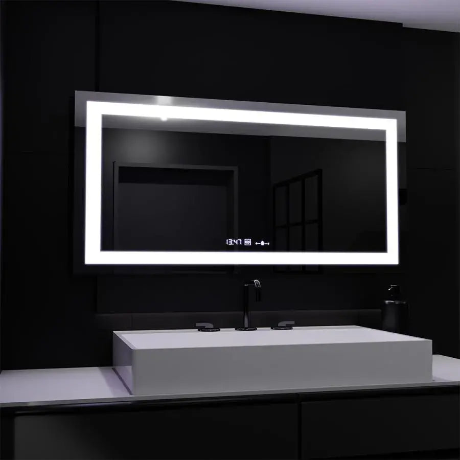 Négyszögletű LED-es tükör, 160x80 cm, Verite MotionGlow Marcello, páramentesítő rendszer, óra és hőmérő, szabályozható tükrök Marcello alapértelmezett cím Alessandro Design