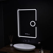 Négyszögletű LED-es tükör, 50x70 cm, Eclat MotionGlow Marcello, páramentesítő rendszer, óra és hőmérő, kozmetikai nagyító, szabályozható Marcello tükrök alapértelmezett cím Alessandro Design