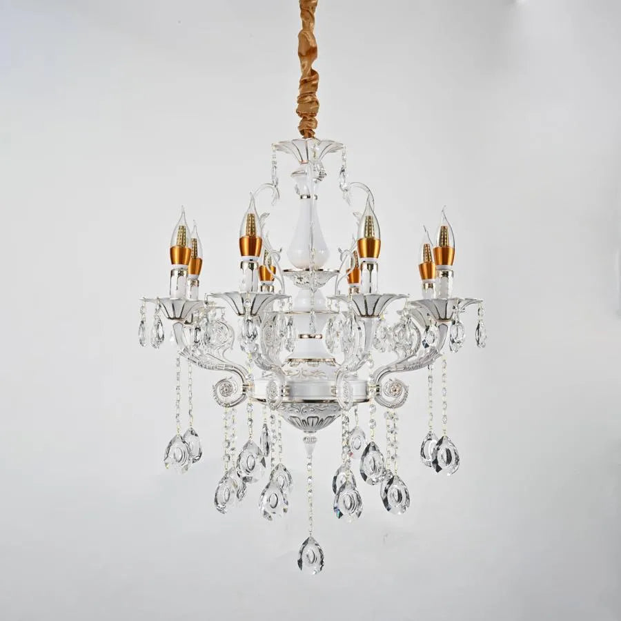 Bruhier kristálycsillár 8x E14, átmérő 65 cm, fehér arannyal, állítható magasságú klasszikus csillárok, alapértelmezett cím Alessandro Design