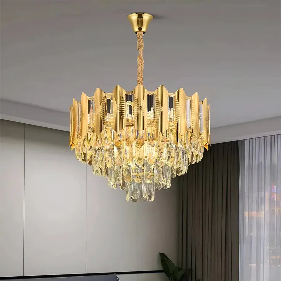 Kristály csillár BUCKINGHAM Nobile 5xE14, átmérő 40 cm, fényes arany, állítható magasságú kristálycsillárok alapértelmezett cím Alessandro Design