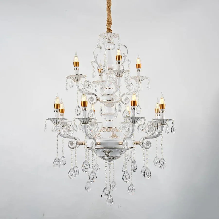 Bruhier kristálycsillár 12x E14, átmérő 75 cm, fehér arannyal, állítható magasságú, klasszikus csillárok, alapértelmezett cím Alessandro Design