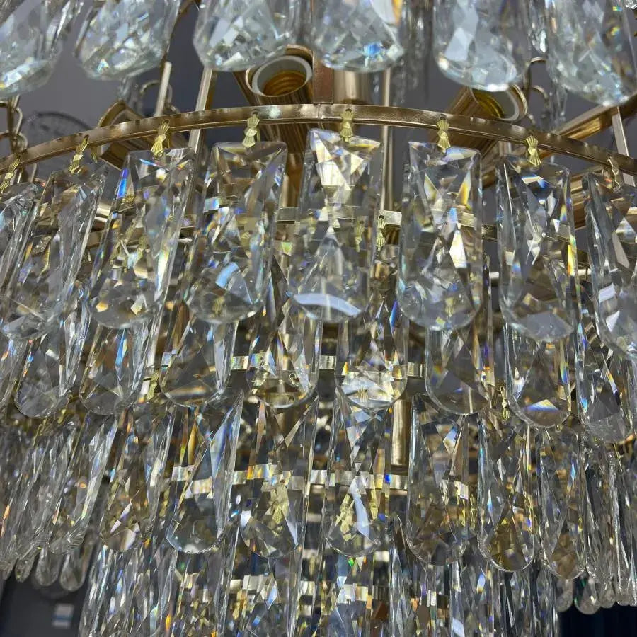 Junnut kandeláber 21xE27, kristály és fém, arany kristály kandeláber, alapértelmezett cím Alessandro Design