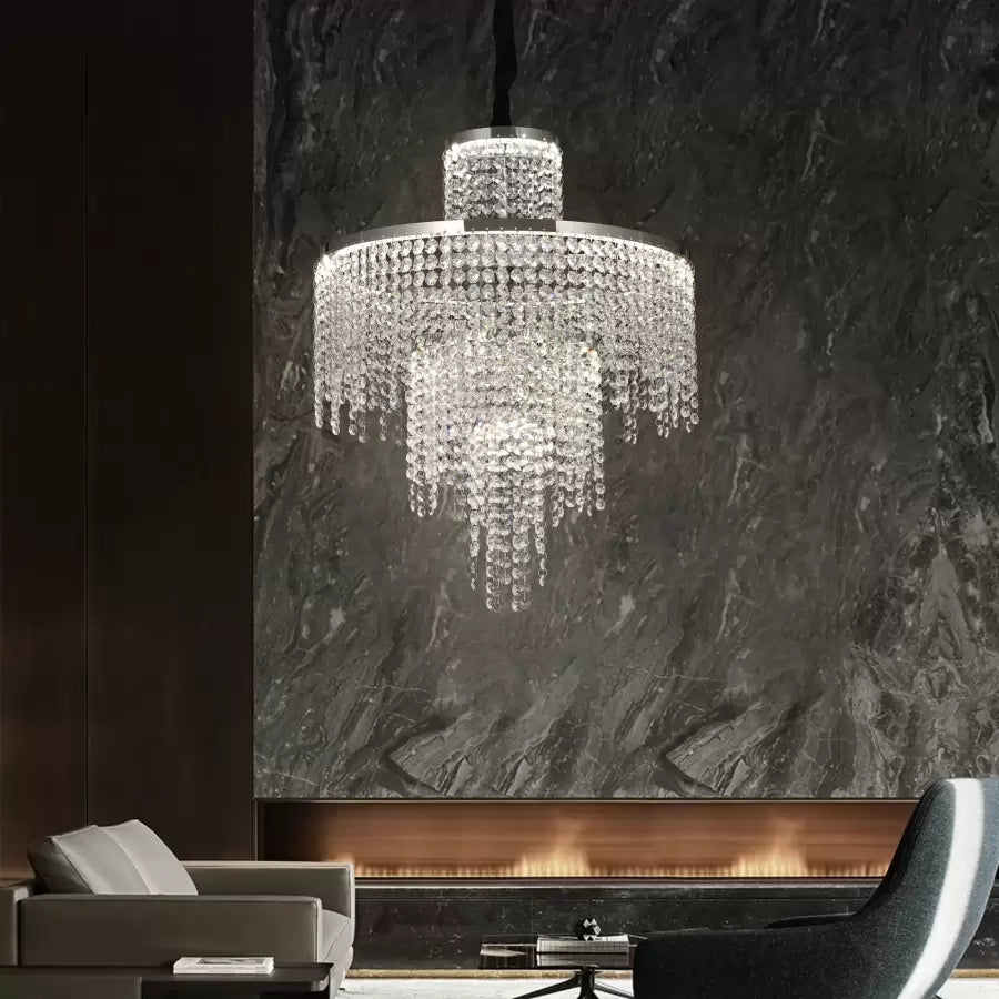 Crystal LED csillár távirányítóval Oscar 59W fényerőszabályozható ezüst modern csillárok alapértelmezett cím Alessandro Design