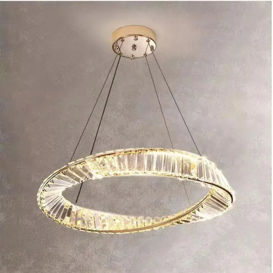 Függesztett LED-es csillár távirányítóval és kristály CAIRO 36W, 1 kör, hideg/meleg/semleges fény, szabályozható, fényes arany, állítható magasságú kristály LED csillárok alapértelmezett cím Alessandro Design