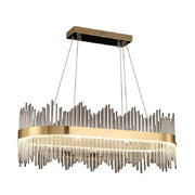 Függesztett LED-csillár távirányítóval, SIMONE 105W, Lineáris, Hideg/Meleg/Semleges fény, Szabályozható, Fényes arany, Állítható magasságú LED-csillár Alapértelmezett cím Alessandro Design