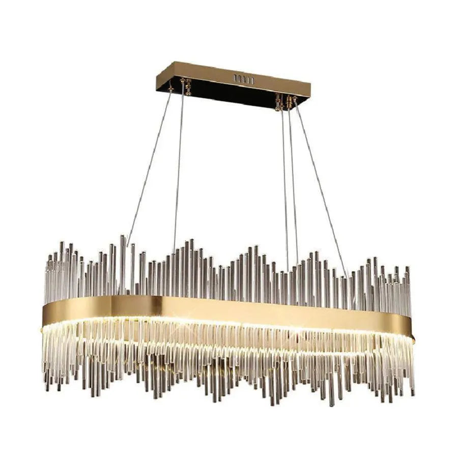 Függesztett LED-csillár távirányítóval, SIMONE 105W, Lineáris, Hideg/Meleg/Semleges fény, Szabályozható, Fényes arany, Állítható magasságú LED-csillár Alapértelmezett cím Alessandro Design