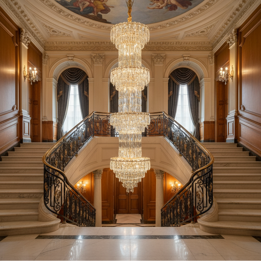 Candelabru Cristal IMPERIUM 45xE14, D55 cm, Auriu, Inaltime Reglabila, Metal si Cristal Candelabre Cristal Default Title Alessandro Design