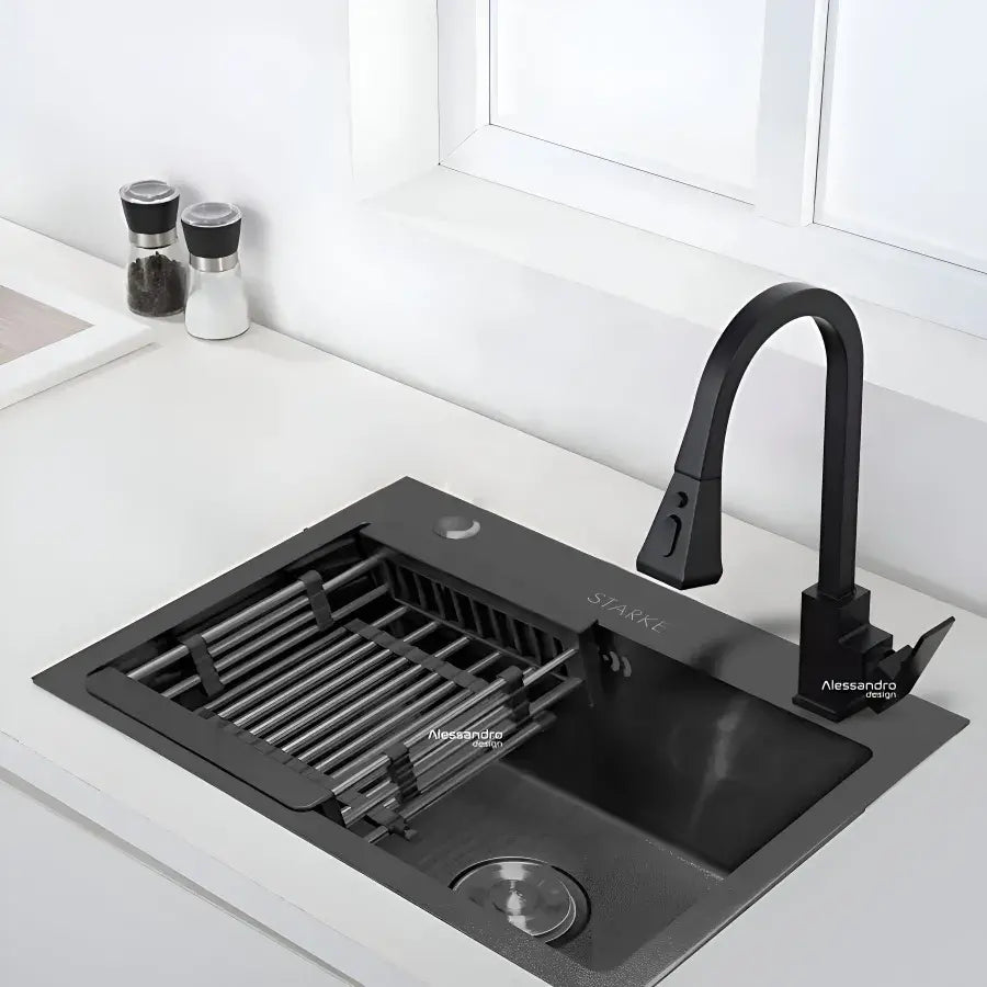 Rozsdamentes acél konyhai mosogató 50x40 cm Sötétszürke mosogatók Alapértelmezett cím Alessandro Design