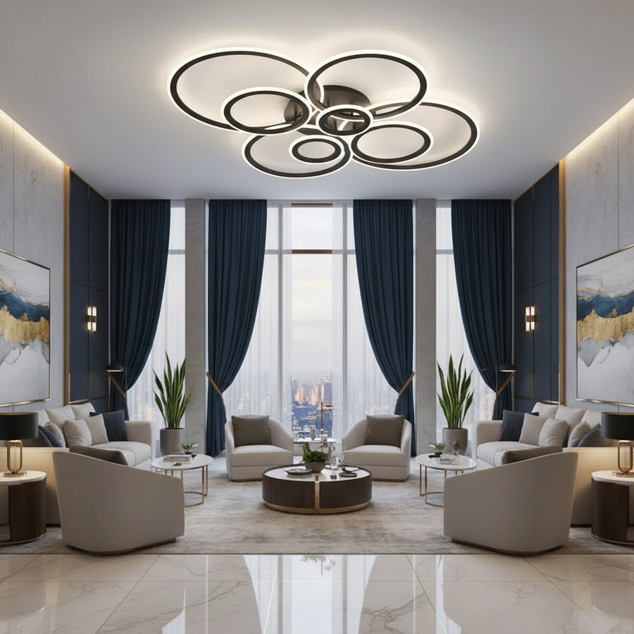 LED csillár távirányítóval BETTY 127W, 8 kör, hideg/meleg/semleges fény, szabályozható, fekete LED csillárok távirányítóval Alapértelmezett cím Alessandro Design