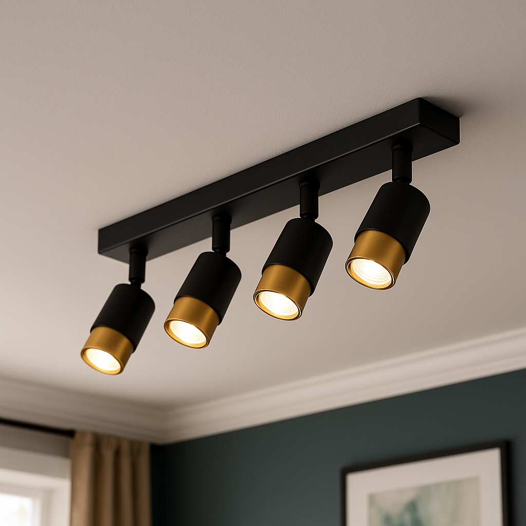 LED projektor 4xGU10 spotlámpákkal, arany, fém és akril modern izzócsillárokkal, alapértelmezett cím Alessandro Design
