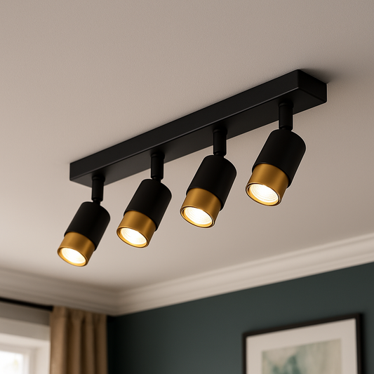 LED projektor 4xGU10 spotlámpákkal, arany, fém és akril modern izzócsillárokkal, alapértelmezett cím Alessandro Design