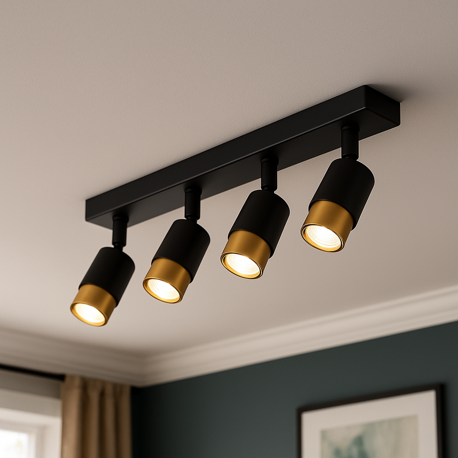 LED projektor 4xGU10 spotlámpákkal, arany, fém és akril modern izzócsillárokkal, alapértelmezett cím Alessandro Design