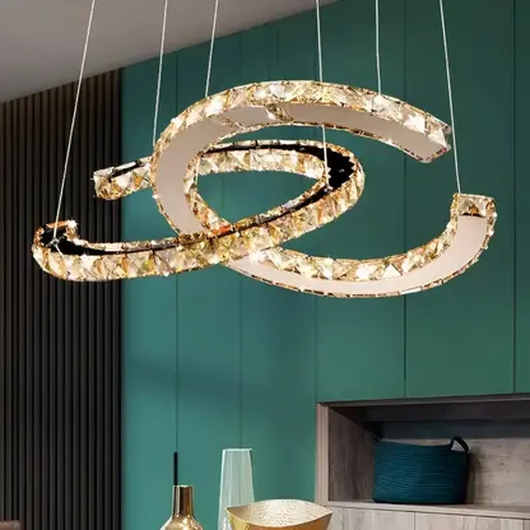 Függesztett LED-es csillár távirányítóval és kristály PRISM ANTEA 57W, 2 kör, hideg/meleg/semleges fény, szabályozható, fényes króm, állítható magasságú LED csillárok távirányítóval Alapértelmezett cím Alessandro Design
