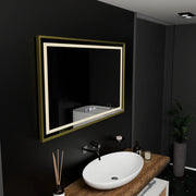 Négyszögletű LED-es tükör, 100x80 cm, Verite Royale Gold Motion Glow Marcello, páramentesítő rendszer, óra és hőmérő, szabályozható tükrök Marcello alapértelmezett cím Alessandro Design