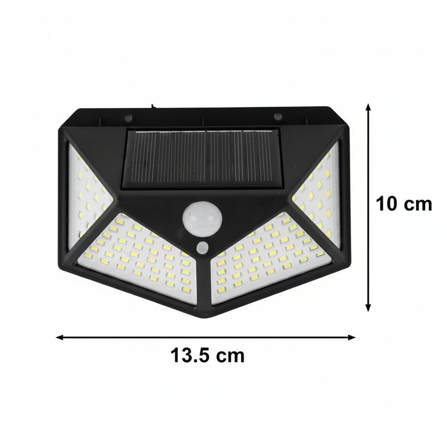 Napelemes lámpa mozgásérzékelővel, 100 LED, IP.65, fekete Kültéri fali lámpák Alapértelmezett cím Alessandro Design