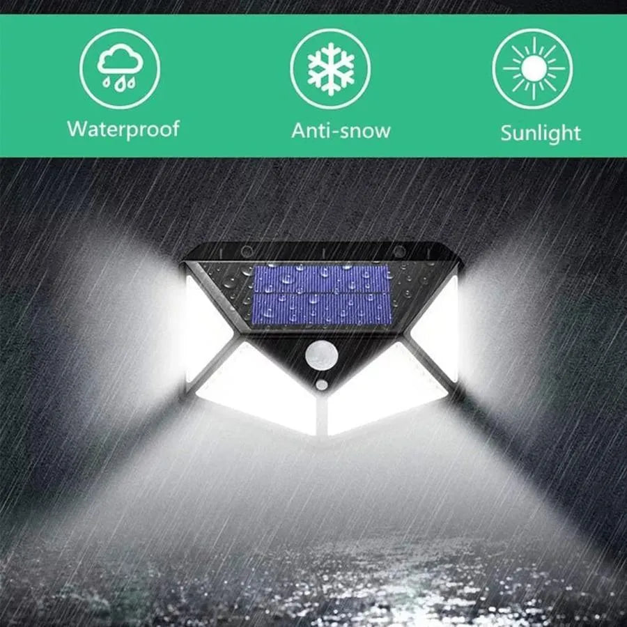 Napelemes lámpa mozgásérzékelővel, 100 LED, IP.65, fekete Kültéri fali lámpák Alapértelmezett cím Alessandro Design