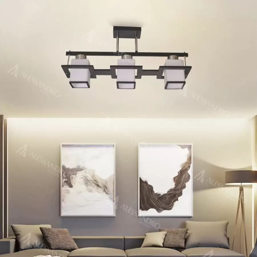 Lustra Clasica Aramis cu Lemn Abajur Patrat 3x E27 Gri Negru Lustre Clasice Default Title Alessandro Design