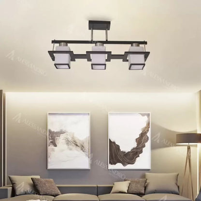 Lustra Clasica Aramis cu Lemn Abajur Patrat 3x E27 Gri Negru Lustre Clasice Default Title Alessandro Design